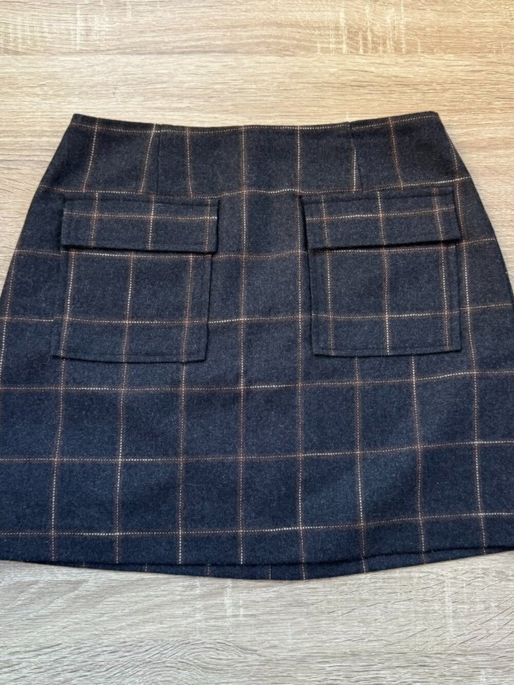 Reformation Janis Wool Mini Skirt Charcoal Check 2